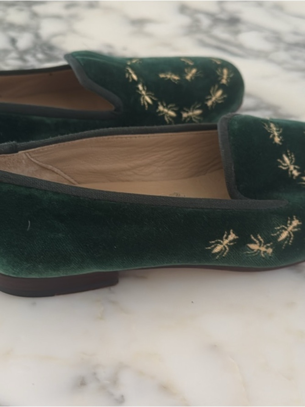 Stubbs & Wooton Green Velvet Embroidered Women's Loafers VINTAGE - Picture 7 of 9